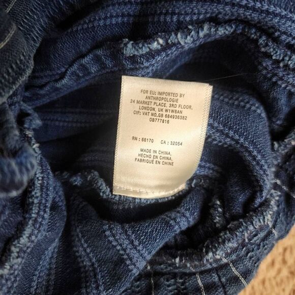 Anthropologie ett:twa Striped Chambray Denim Jumpsuit Large Peplum Hem S - Picture 5 of 6